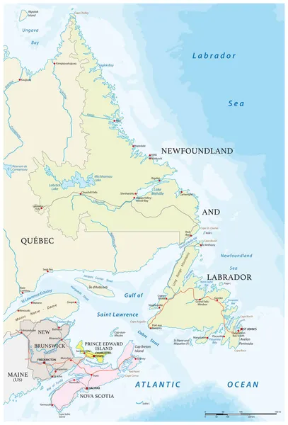 Vector Road Map Four Canada Atlantic Provinces — Stock Vector
