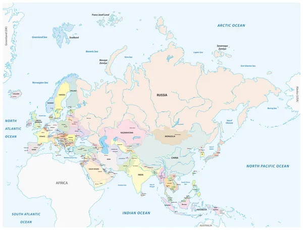 Vektorová Mapa Dvou Kontinentů Evropa Asie Eurasie — Stockový vektor