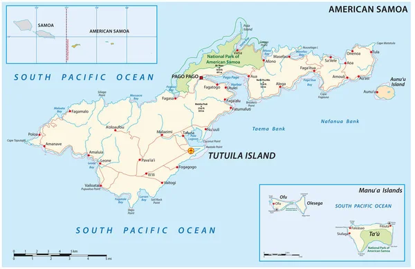 Detailed American Samoa Vector Road Map United States — Stock Vector