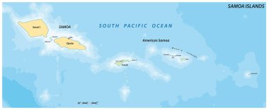 Samoa Adaları, Samoa, Amerikan Samoası 'nın Polinezya Takımadalarının vektör haritası