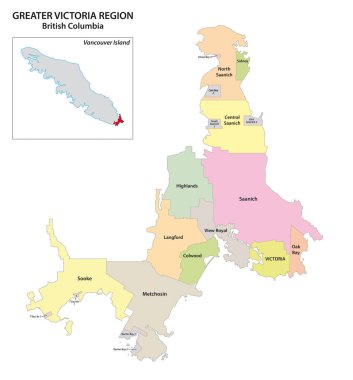 administrative map of the greater Victoria region, Vancouver Island, British Columbia, Canada clipart
