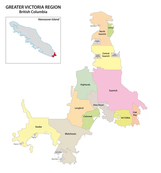大ビクトリア地方の行政地図 バンクーバー島 ブリティッシュコロンビア州 カナダ — ストックベクタ