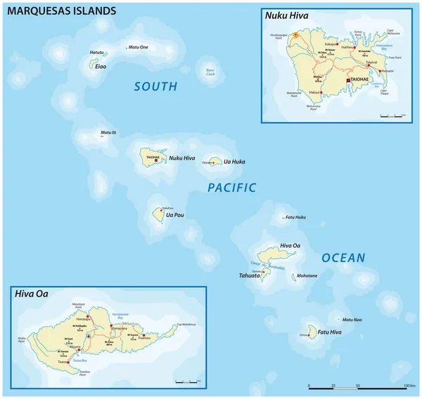 Vector Map Markesas Islands Γαλλική Πολυνησία — Διανυσματικό Αρχείο