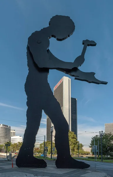 Frankfurt Main Germany October 2021 Kinetic Sculpture Hammering Man Jonathan — Stock Photo, Image