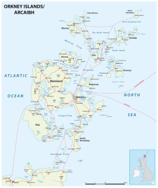 Etiketli yüksek detaylı Orkney Adaları yol haritası, Birleşik Krallık 