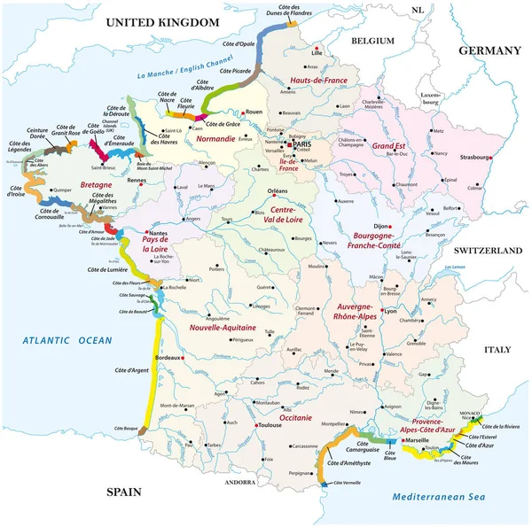 Vector Mapa Las Costas Turísticas Francia — Archivo Imágenes Vectoriales