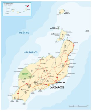 Kanarya Adası Lanzarote vektör yol haritası