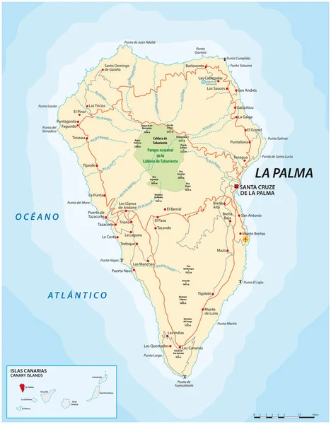 Mapa Estradas Vector Canary Island Palma —  Vetores de Stock