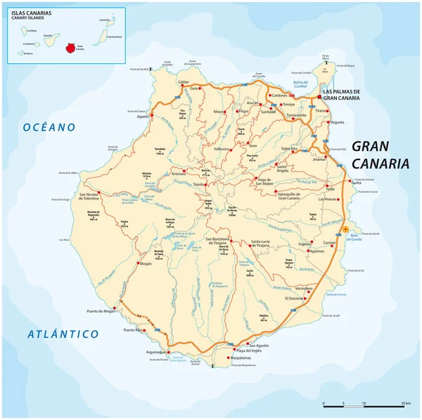 Vector Road Map Canary Island Gran Canaria — 스톡 벡터
