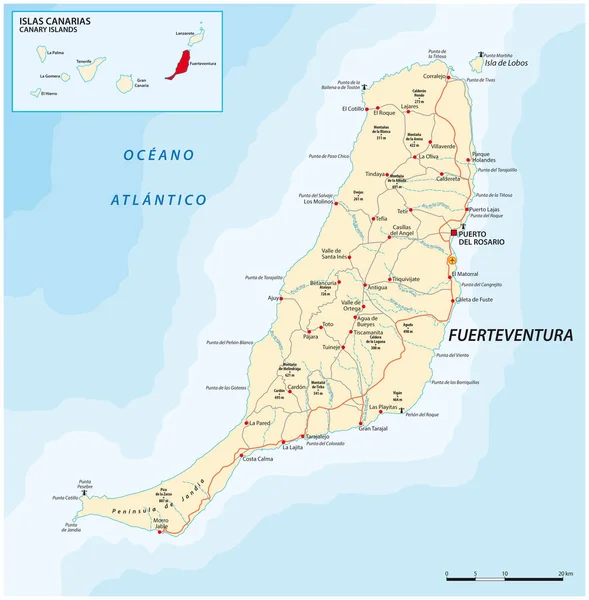 Mapa Ruta Vectorial Islas Canarias Fuerteventura — Vector de stock