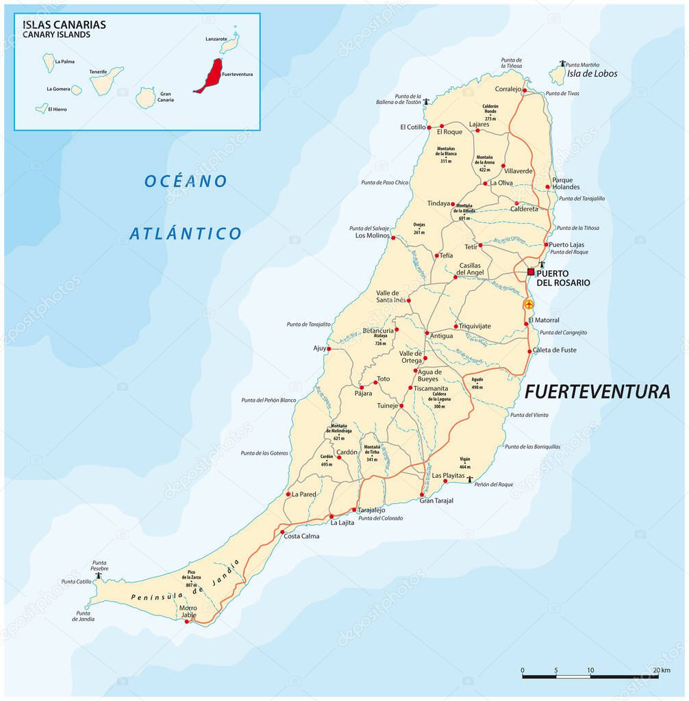 Vector road map of Canary Island Fuerteventura