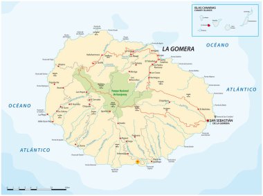 La Gomera Kanarya Adaları 'nın vektör yol haritası