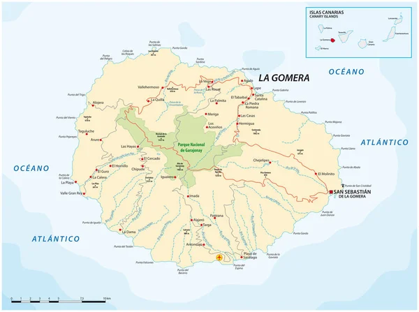 Mapa Ruta Vectorial Islas Canarias Gomera — Vector de stock