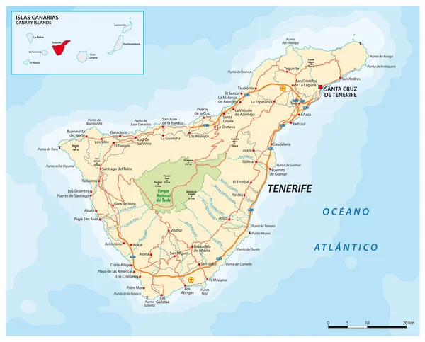 Mappa Stradale Vettoriale Canary Island Tenerife — Vettoriale Stock