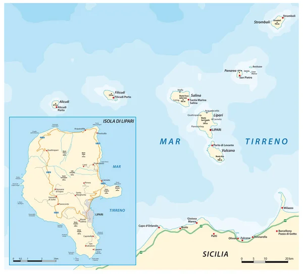 Carte Des Îles Lipari Eoliennes Sicile Italie — Image vectorielle