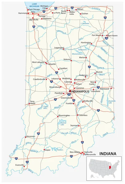 Hoja Ruta Del Estado Norteamericano Indiana — Archivo Imágenes Vectoriales