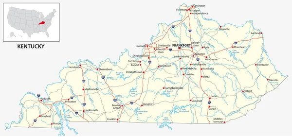 Routekaart Van Amerikaanse Staat Kentucky — Stockvector