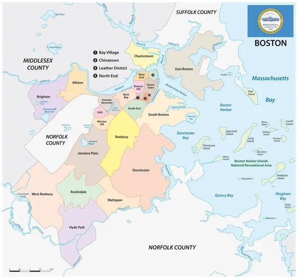 Boston Massachusetts Estados Unidos Mapa Del Barrio — Archivo Imágenes Vectoriales