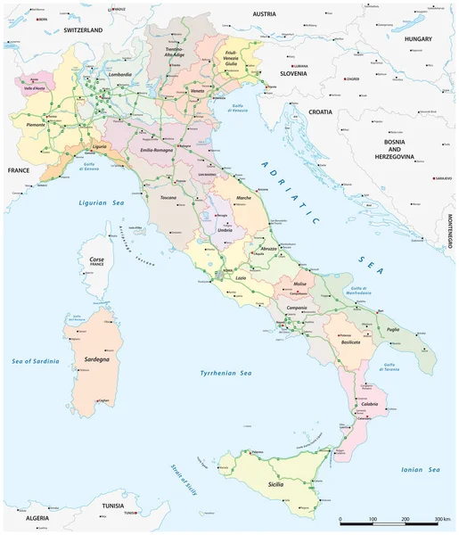Peta Vektor Dari Sistem Jalan Tol Nasional Italia - Stok Vektor