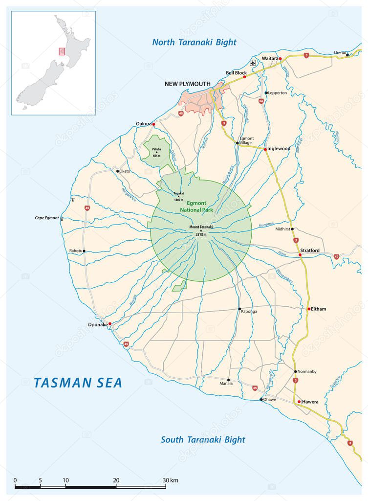 road map of the Taranaki Peninsula, New Zealand
