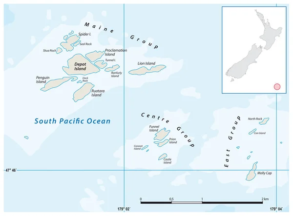 Map Archipelago Bounty Islands New Zealand — Stock Vector