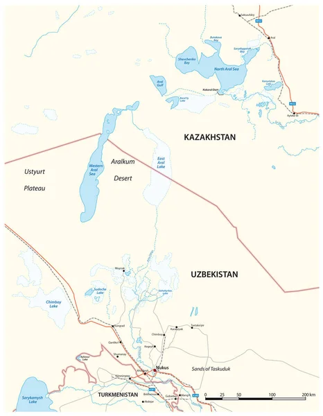 Mapa Vetorial Mar Aral Cazaquistão Usbequistão Turquemenistão —  Vetores de Stock