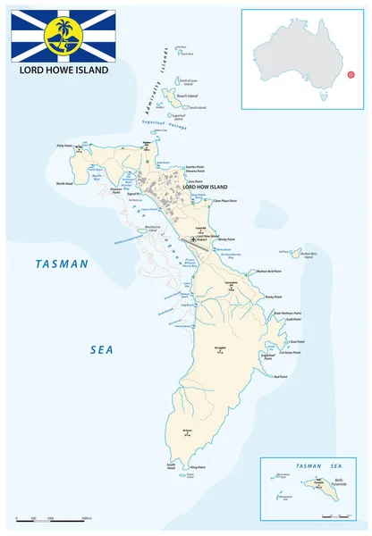 Ausztrál Lord Howe Sziget Vektortérképe Tasman Tengeren — Stock Vector