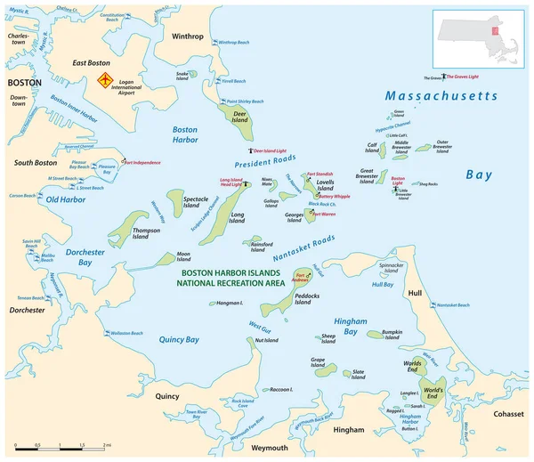 Boston Harbor Islands National Recreation Area Map Massachusetts Usa — 스톡 벡터