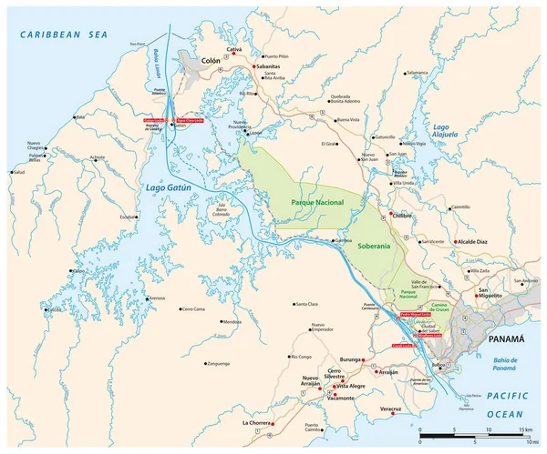 Mapa Vectorial Vía Navegable Kilómetros Largo Canal Panamá Panamá — Archivo Imágenes Vectoriales