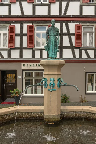 Kronberg Allemagne Octobre 2021 Fontaine Avec Sculpture Dans Vieille Ville — Photo