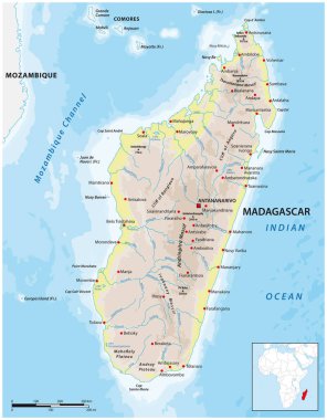 Doğu Afrika ada ülkesi Madagaskar 'ın vektör haritası