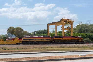 PANAMA CITY, PANAMA-MARCH 03, 2019: The locomotive of the train of the Panama Canal Railway which connects Panama City and Colon.