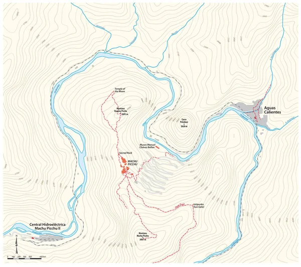 Територіальна Карта Зруйнованого Міста Мачу Пікчу Куско Перу — стоковий вектор