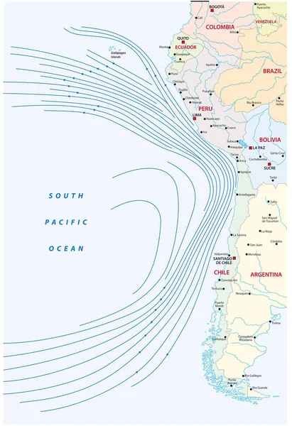 Mapa Corriente Humboldt Perú Costa Oeste Sudamérica — Vector de stock