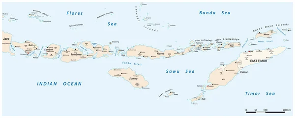 Wektorowa Mapa Małych Wysp Sunda Indonezja Timor Wschodni — Wektor stockowy
