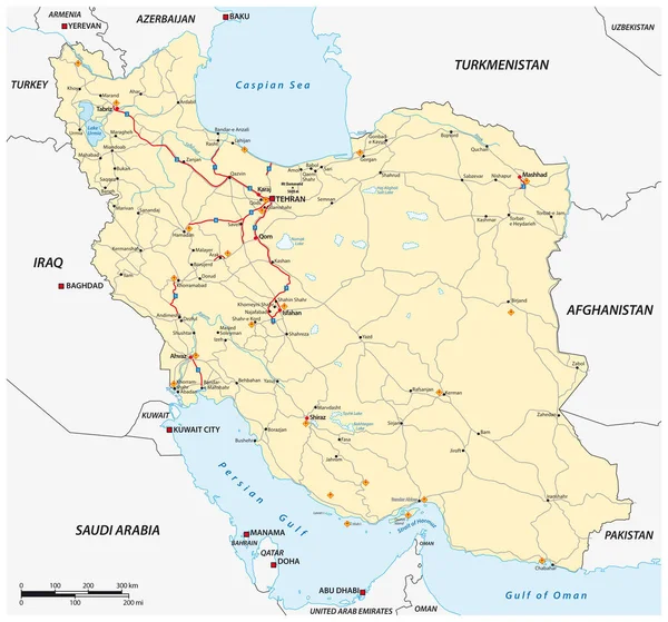 Sehr Detaillierte Physische Roadmap Des Iran — Stockvektor