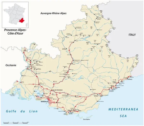 Дорожная Карта Французского Региона Прованс Альпы Кот Азур — стоковый вектор