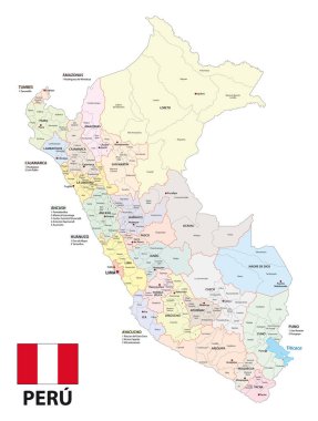 Güney Amerika 'nın Peru eyaletinin idari vektör haritası 