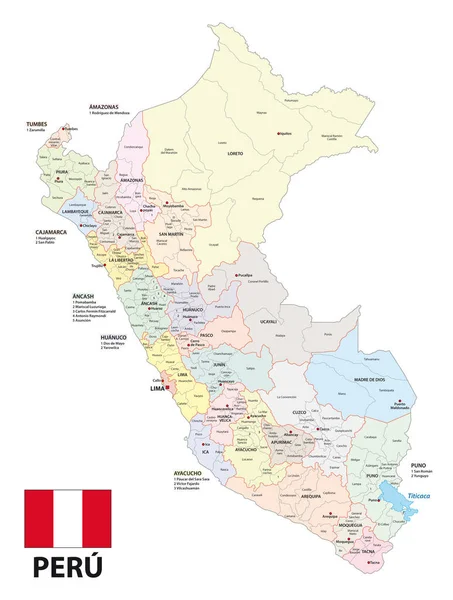 Mapa Vectorial Administrativo Del Estado Sudamericano Perú — Archivo Imágenes Vectoriales