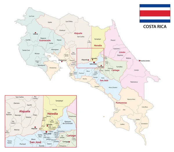 Administrativní Vektorová Mapa Středoamerického Státu Costa Rica — Stockový vektor