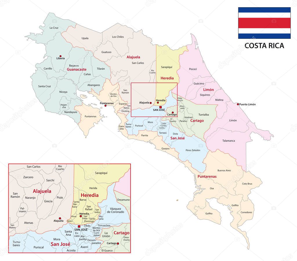 administrative vector map of the central american state of costa rica 