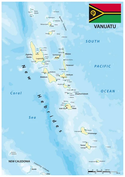 Vektorkarte Des Inselstaates Vanuatu Südpazifik — Stockvektor