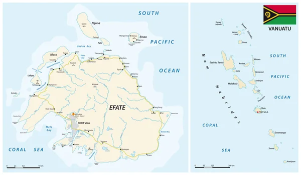 Vektorstraßenkarte Der Insel Efate Vanuatu — Stockvektor