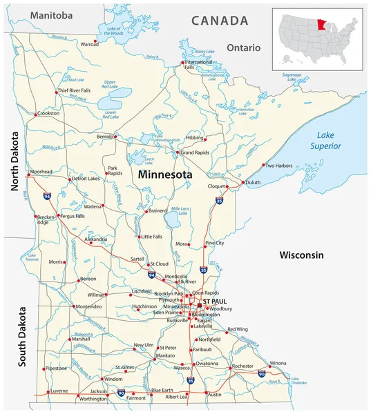 Hoja Ruta Del Estado Estadounidense Minnesota — Vector de stock