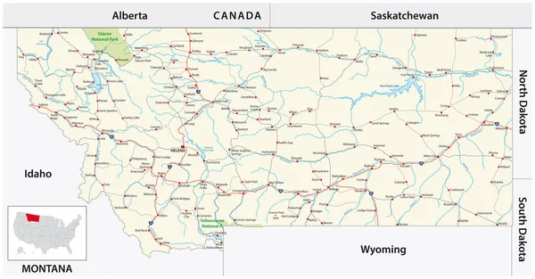 Routekaart Van Amerikaanse Staat Montana — Stockvector
