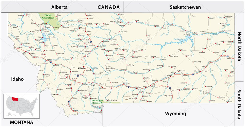 road map of the US American State of Montana