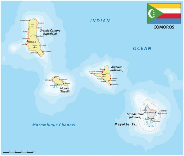 Bayrağı Olan Comoros Adası Nın Vektör Haritası — Stok Vektör