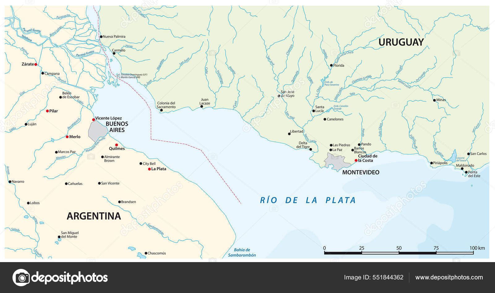 Vector Map Plata River Argentina Uruguay Stock Illustration by