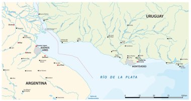 La Plata Nehri 'nin vektör haritası, Arjantin, Uruguay