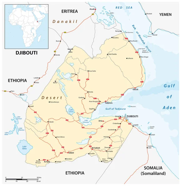 吉布提共和国东部非洲病媒路线图 — 图库矢量图片